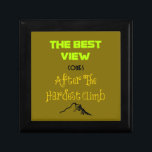 Inspirational Motivating Hiking Quote Typography Gift Box<br><div class="desc">Inspirational quote with interesting typography and a little mountain illustration at the bottom. Quote reads: the best view comes after the hardest climb. Spiritual,  mystical wise words to give motivation and encouragement to seekers,  philosophers,  deep thinkers and those overcoming challenges. Would also appeal to hikers and mountain climbers.</div>