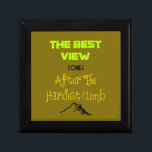 Inspirational Motivating Hiking Quote Typography Gift Box<br><div class="desc">Inspirational quote with interesting typography and a little mountain illustration at the bottom. Quote reads: the best view comes after the hardest climb. Spiritual,  mystical wise words to give motivation and encouragement to seekers,  philosophers,  deep thinkers and those overcoming challenges. Would also appeal to hikers and mountain climbers.</div>