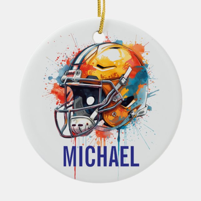 Inspirational Motivational Football Helmet Name Ceramic Tree Decoration (Front)