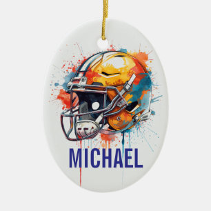 Inspirational Motivational Football Helmet Name Ceramic Tree Decoration