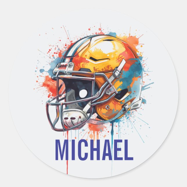 Inspirational Motivational Football Helmet Name Classic Round Sticker (Front)
