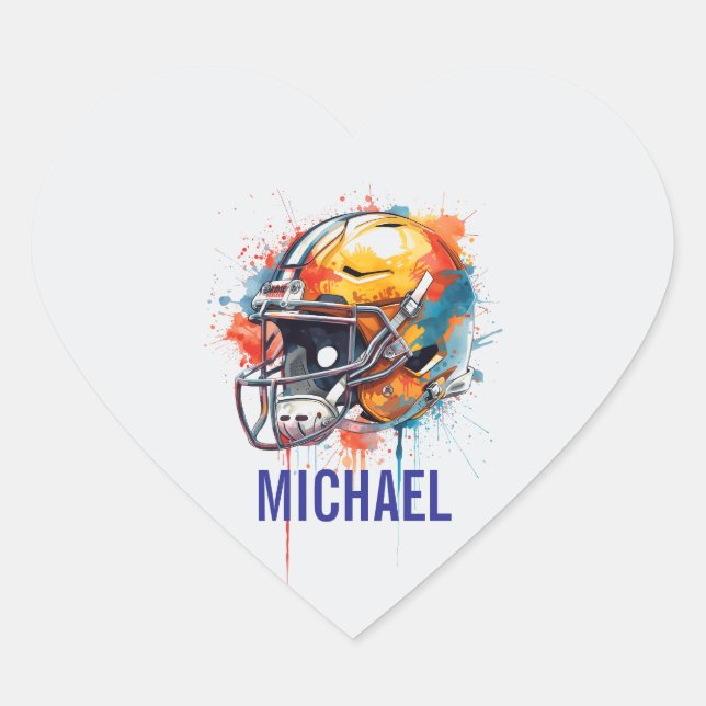 Inspirational Motivational Football Helmet Name Heart Sticker (Front)
