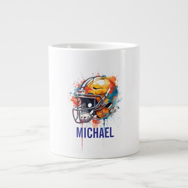 Inspirational Motivational Football Helmet Name Large Coffee Mug (Front)