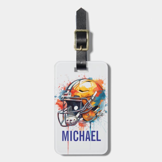 Inspirational Motivational Football Helmet Name Luggage Tag (Front Vertical)