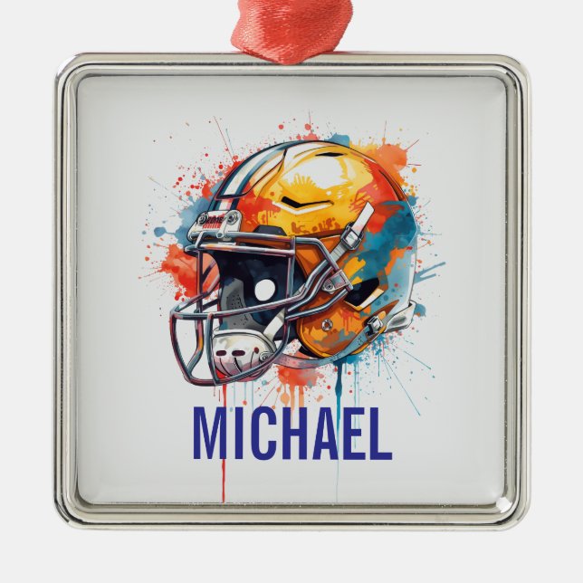 Inspirational Motivational Football Helmet Name Metal Tree Decoration (Front)