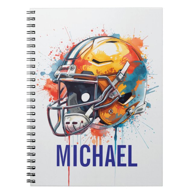 Inspirational Motivational Football Helmet Name Notebook (Front)