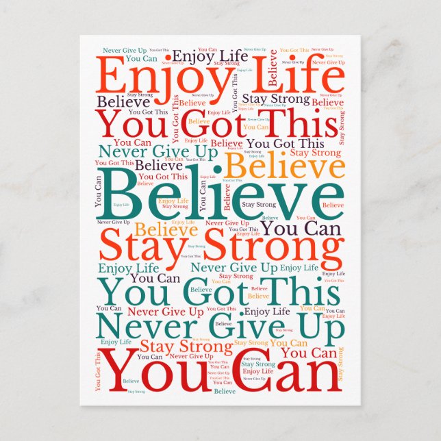 Inspirational Motivational Phrases WordArt Pattern Holiday Postcard (Front)
