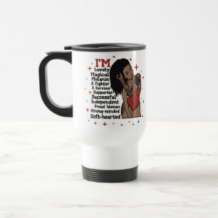Inspirational motivational positive black queen travel mug