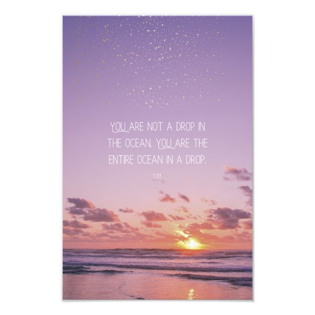 Inspirational Motivational Rumi Quote Sunset Sea Photo Print (Front)