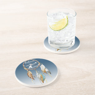 Inspirational Navy Blue Ombre Dream catcher  Coaster