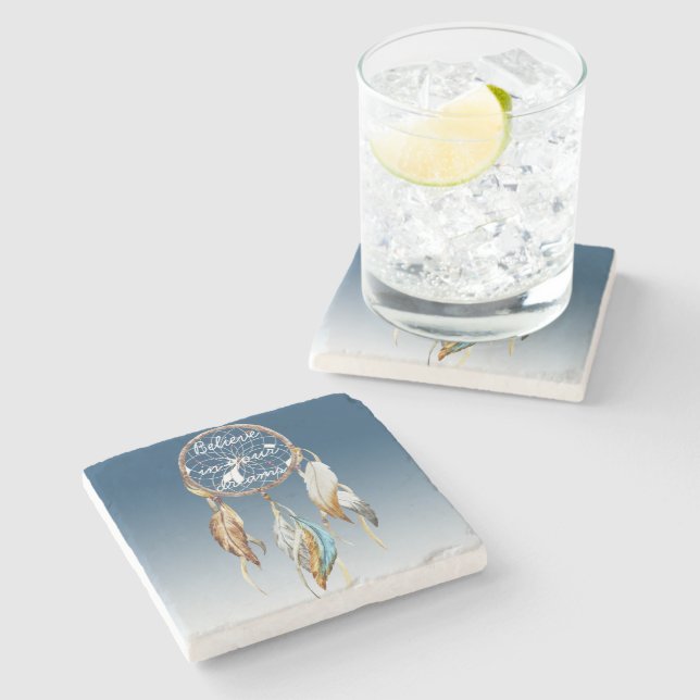 Inspirational Navy Blue Ombre Dream catcher  Stone Coaster (Side)