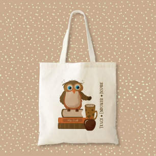Inspirational Owl Teacher Tote Bag with Name