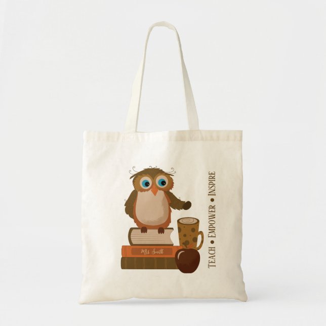 Inspirational Owl Teacher Tote Bag with Name (Front)