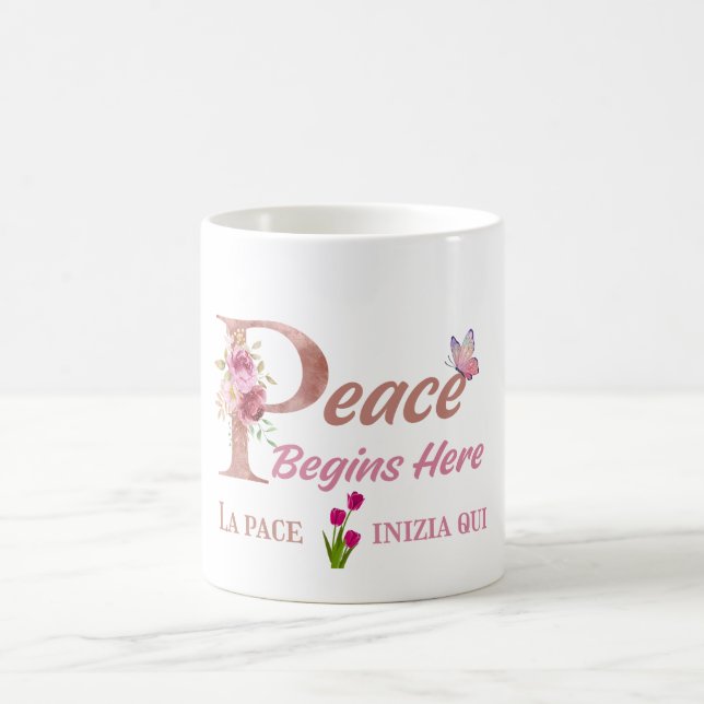 Inspirational Peace Butterfly Art Coffee Mug (Center)