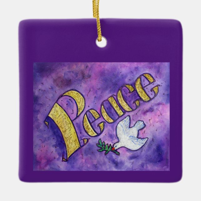 Inspirational Peace Word Art Custom Gift Ornaments (Front)