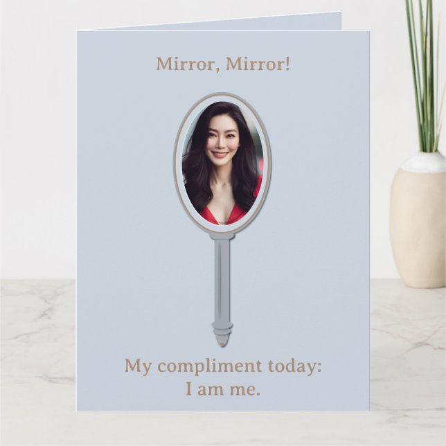Inspirational Personalised Photo Hand Mirror Blue Card (Front)