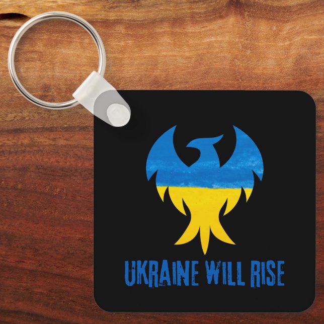 Inspirational Phoenix Rising Ukraine Colours Key Ring (Front)