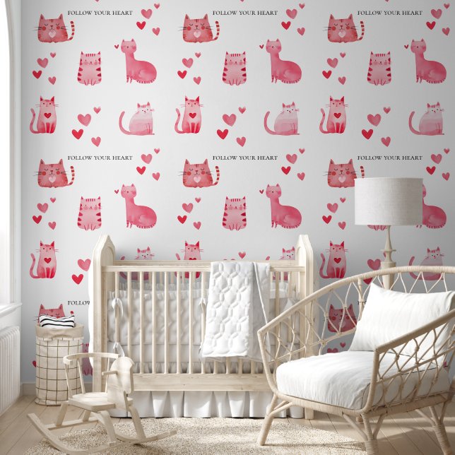 Inspirational Pink Cats & Hearts Wallpaper (Kids)