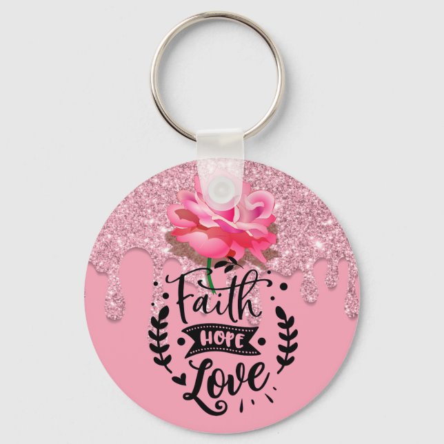 Inspirational Pink Dripping Glitter Keychain (Front)