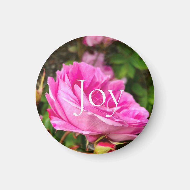 Inspirational pink floral Joy Magnet (Front)