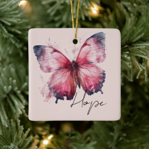 Inspirational Pink Hope Butterfly Ceramic Ornament