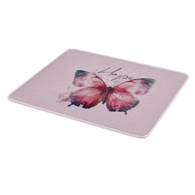 Inspirational Pink Hope Butterfly Cutting Board (Corner)