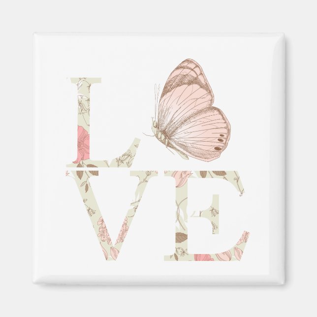 Inspirational Pink Love Butterfly Floral Magnet (Front)