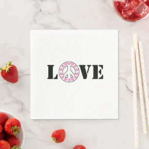 Inspirational Pink Love Peace Hearts Napkin