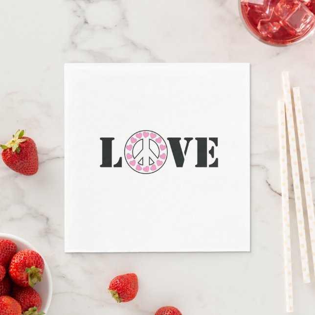 Inspirational Pink Love Peace Hearts Napkin (Insitu)