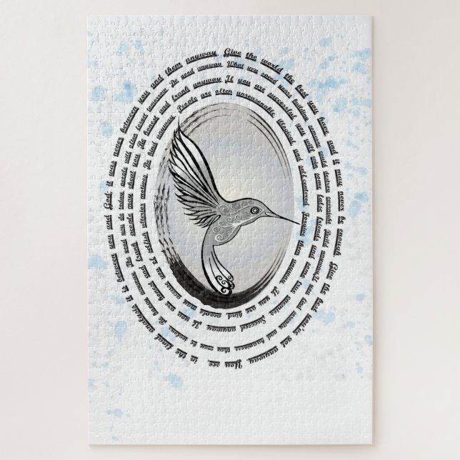 Inspirational prayer hummingbird ink watercolor jigsaw puzzle (Vertical)