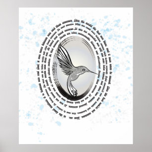 Inspirational prayer hummingbird ink watercolor poster