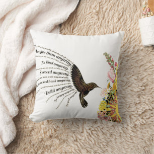 Inspirational prayer hummingbird, sun and flowers cushion