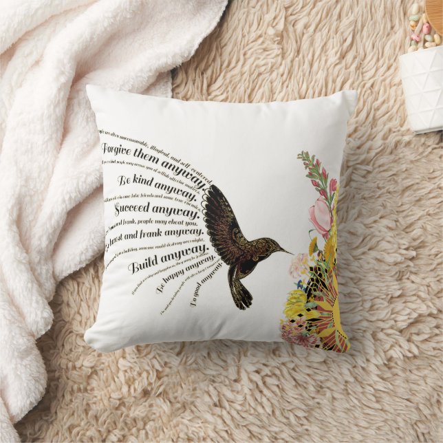 Inspirational prayer hummingbird, sun and flowers cushion (Blanket)