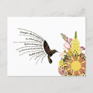 Inspirational prayer hummingbird, sun and flowers postcard