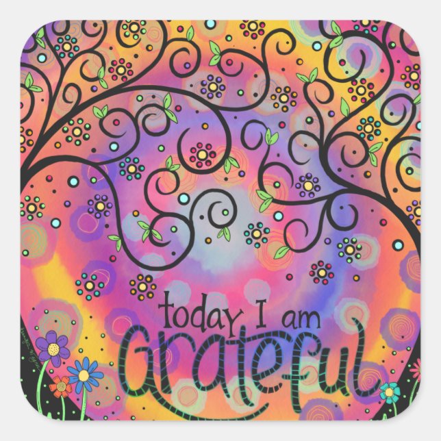 Inspirational Pretty Grateful Cute Classroom Square Sticker (Front)
