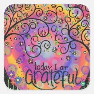 Inspirational Pretty Grateful Cute Classroom Square Sticker