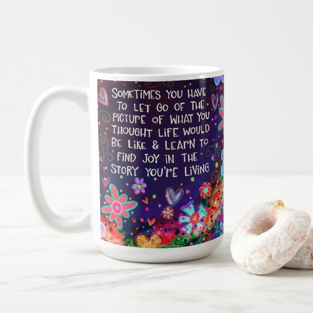 Inspirational Pretty Joy Quote Inspirivity Coffee Mug (With Donut)
