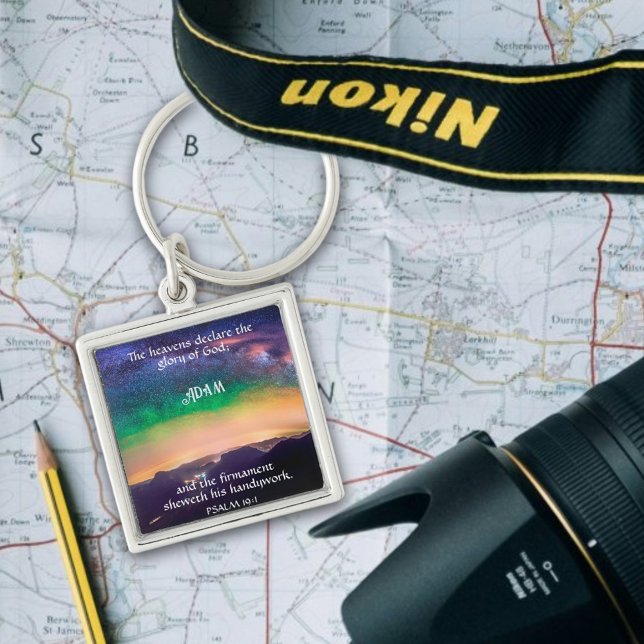 Inspirational Psalm 19:1 Galaxy Sky Custom Name Key Ring (Creator Uploaded)