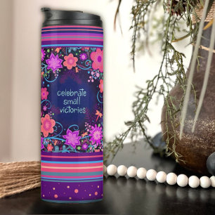 Inspirational Purple Floral Pretty Victories Quote Thermal Tumbler