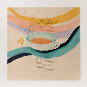 Inspirational Quote and Cup of Tea Art Jigsaw Puzzle