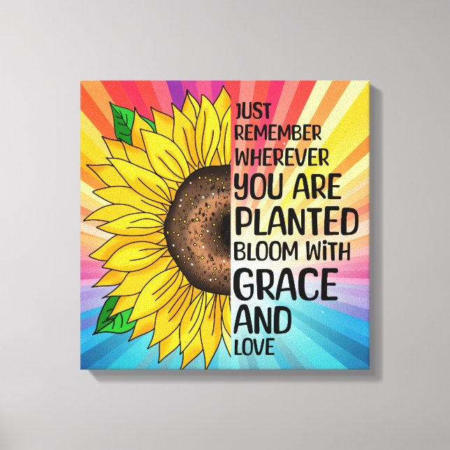 Inspirational Quote and Hand Drawn Sunflower Canvas Print (Front)