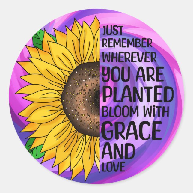 Inspirational Quote and Hand Drawn Sunflower Classic Round Sticker (Front)