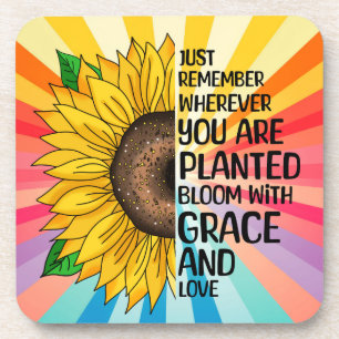 Inspirational Quote and Hand Drawn Sunflower Coaster