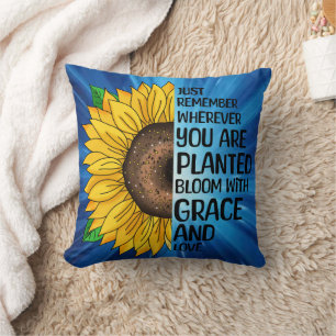 Inspirational Quote and Hand Drawn Sunflower Cushion