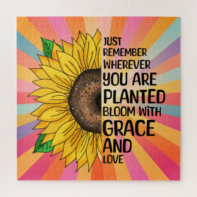 Inspirational Quote and Hand Drawn Sunflower Jigsaw Puzzle (Vertical)