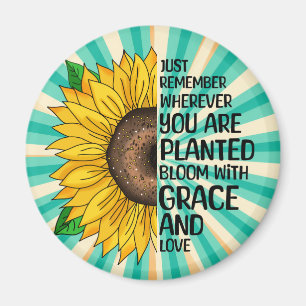 Inspirational Quote and Hand Drawn Sunflower Magnet