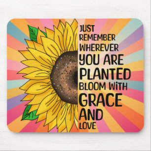 Inspirational Quote and Hand Drawn Sunflower Mouse Mat