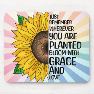 Inspirational Quote and Hand Drawn Sunflower Mouse Mat