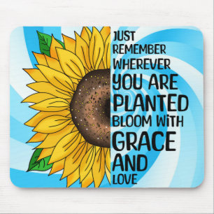 Inspirational Quote and Hand Drawn Sunflower Mouse Mat