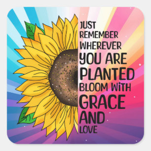 Inspirational Quote and Hand Drawn Sunflower Square Sticker